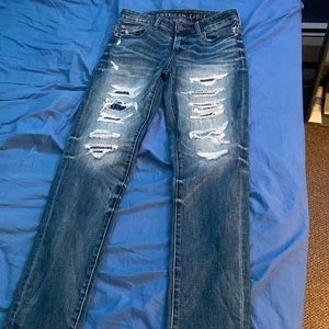 American Eagle skinny blue ripped jeans